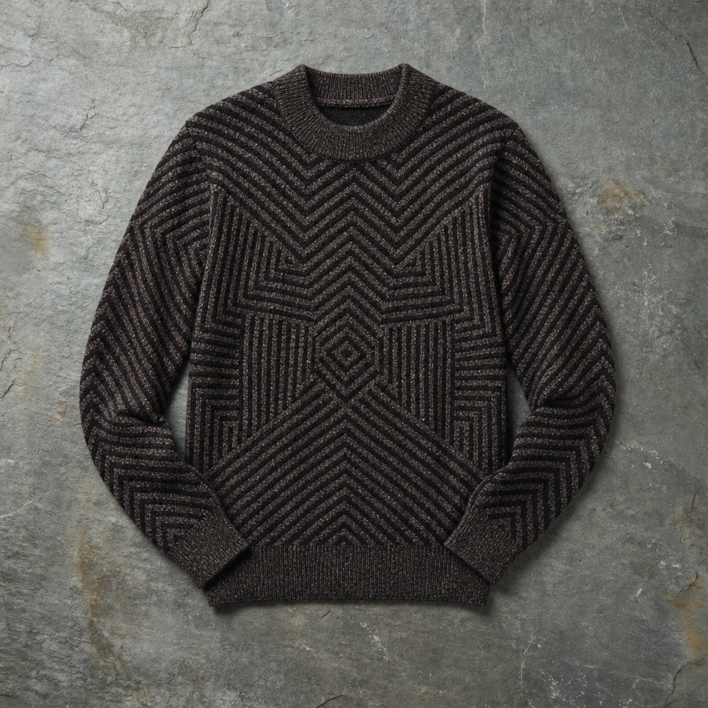 Makarska Geo-Pattern Knit Sweater in Brown