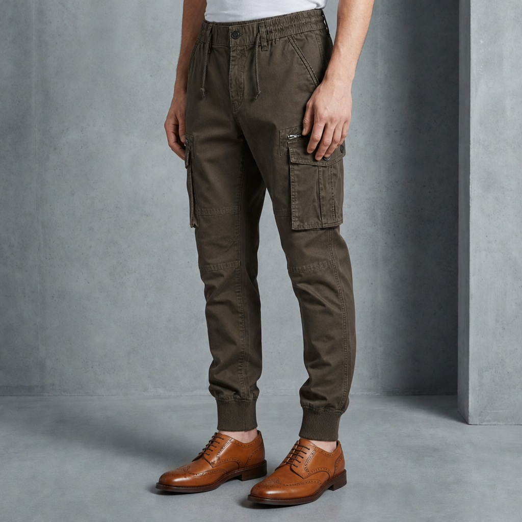 Kos Tapered Cargo Joggers in Brown