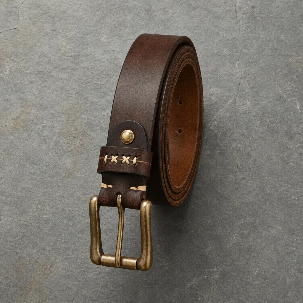 Lucca Handstitched Cowhide Leather Belt in Brown