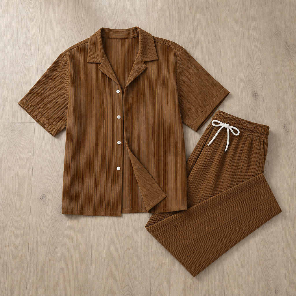 Perugia Textured Linen Co-Ord Set in Brown