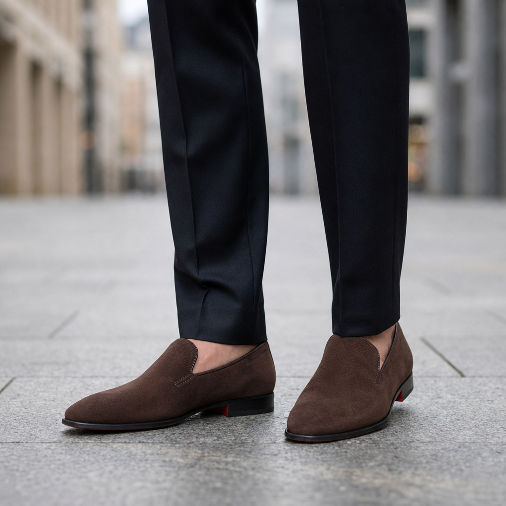 Mykonos Red Sole Suede Loafers in Brown