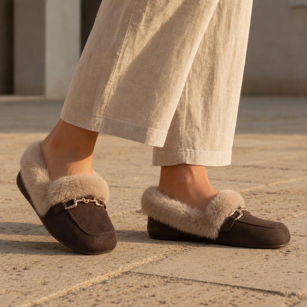 Ierapetra Faux Fur Chain Loafers in Brown