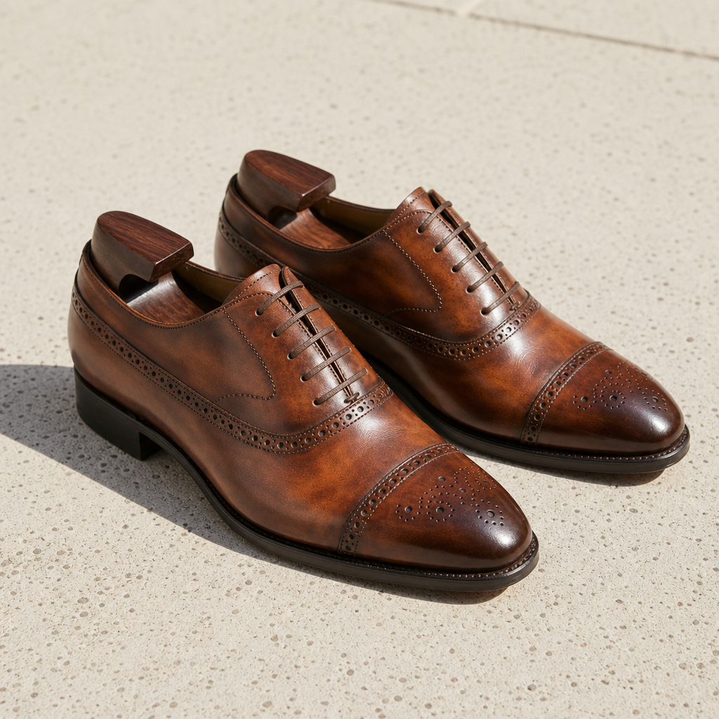 Noto Brogue Cap-Toe Oxfords in Brown