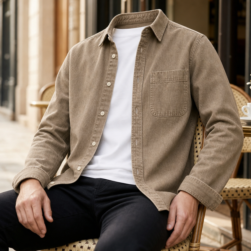 Symi Washed Denim Overshirt in Brown