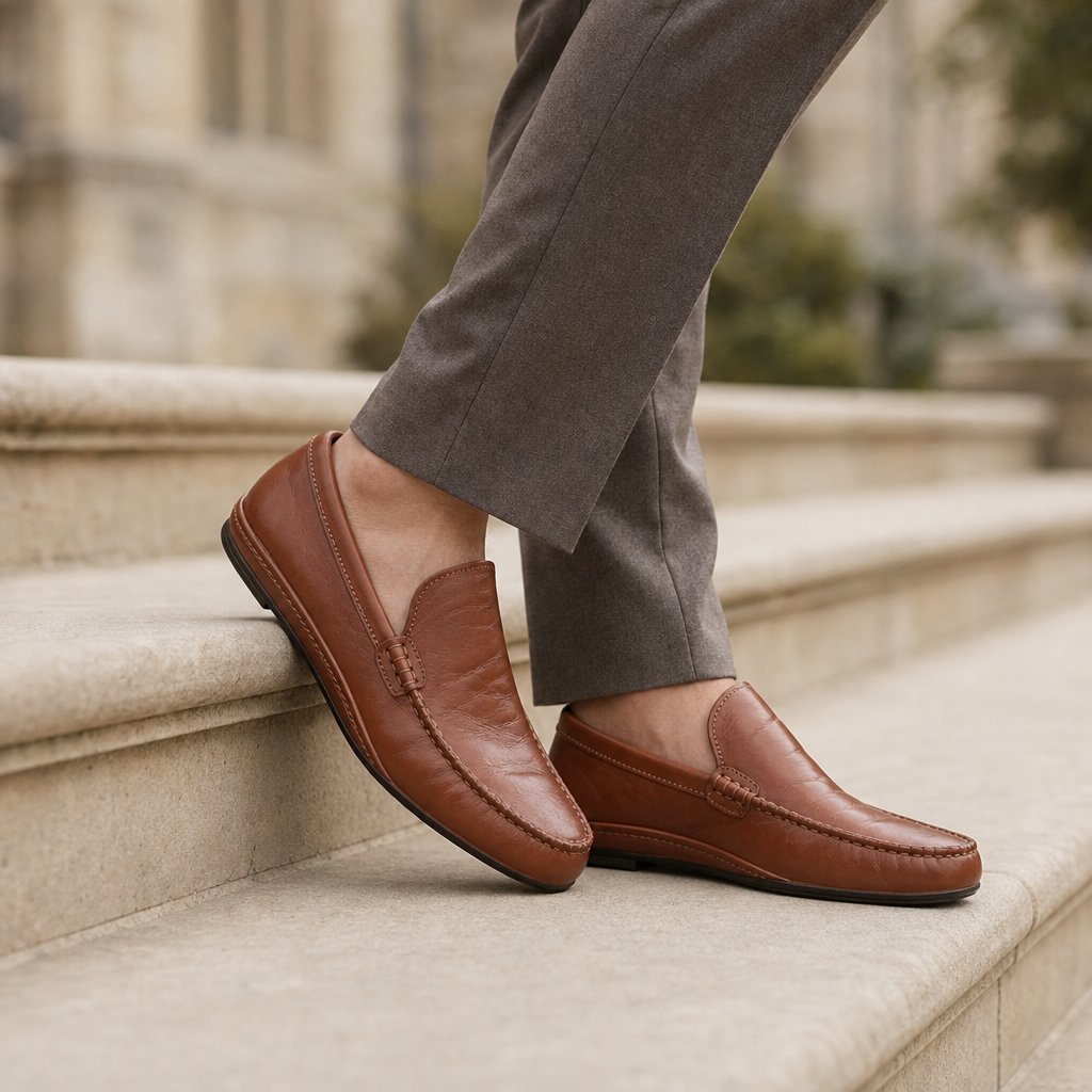 Mantova Leather Moccasin Loafers in Brown