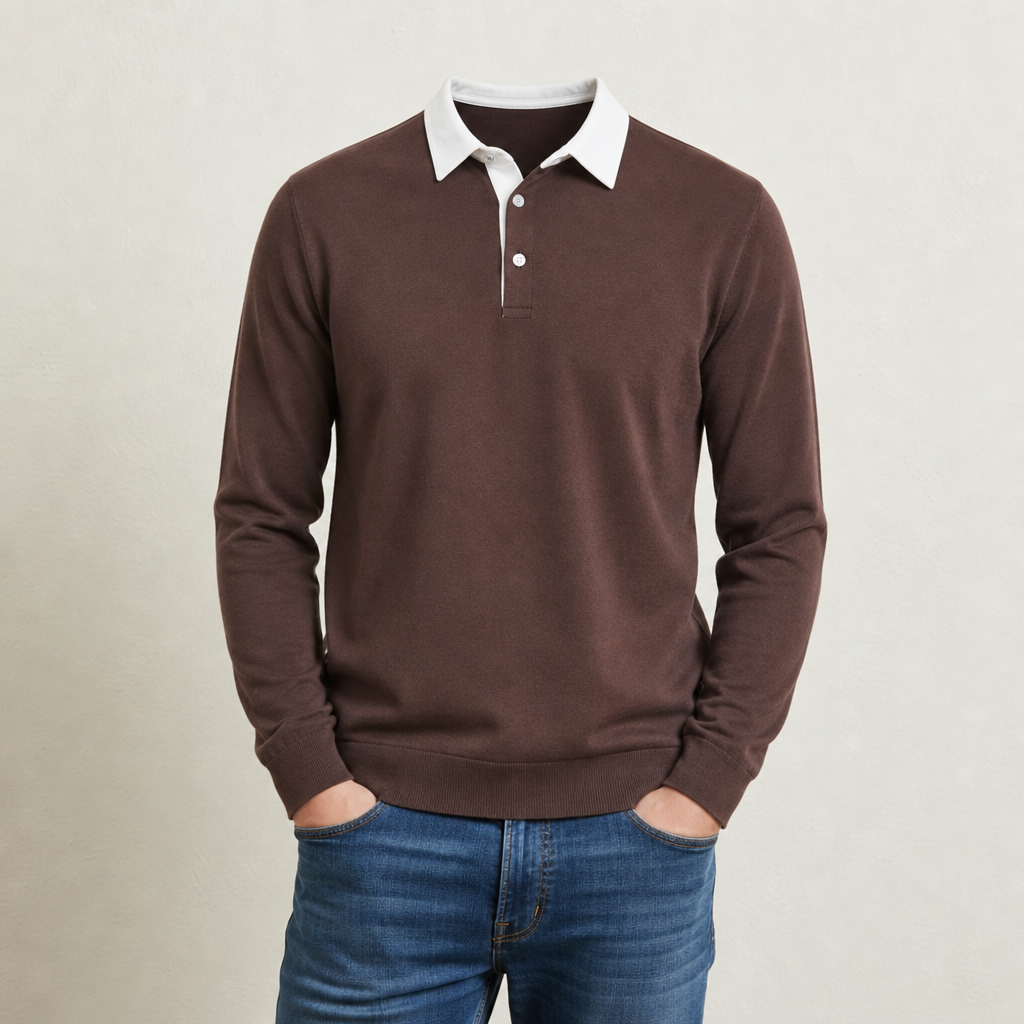 Youri Long Sleeve Polo in Brown