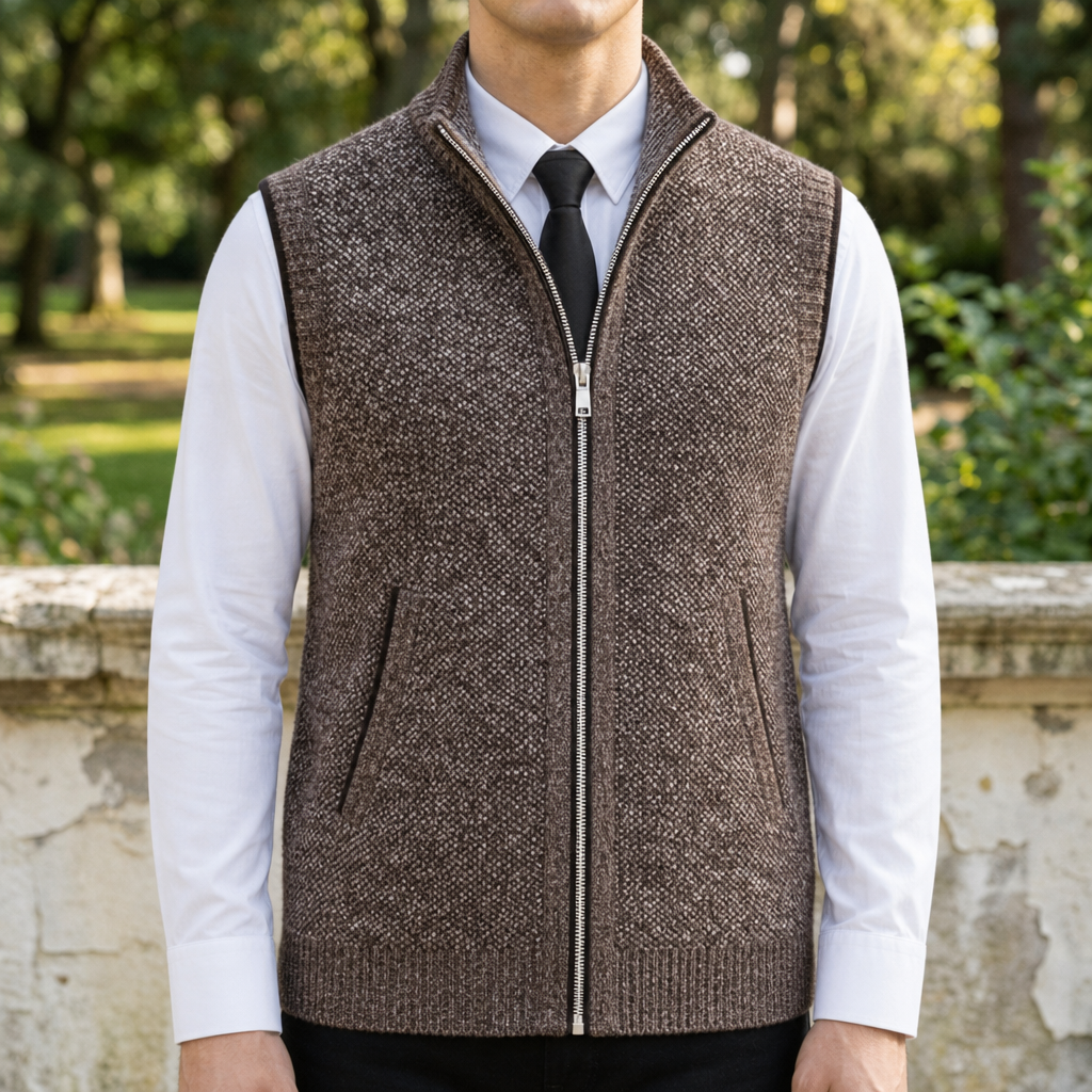Amalfi Full-Zip Sweater Vest in Brown