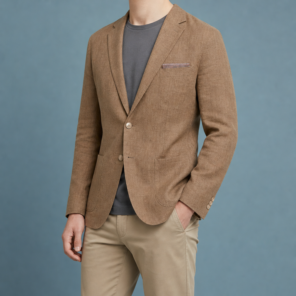 Mallorca Linen Blend Blazer in Brown