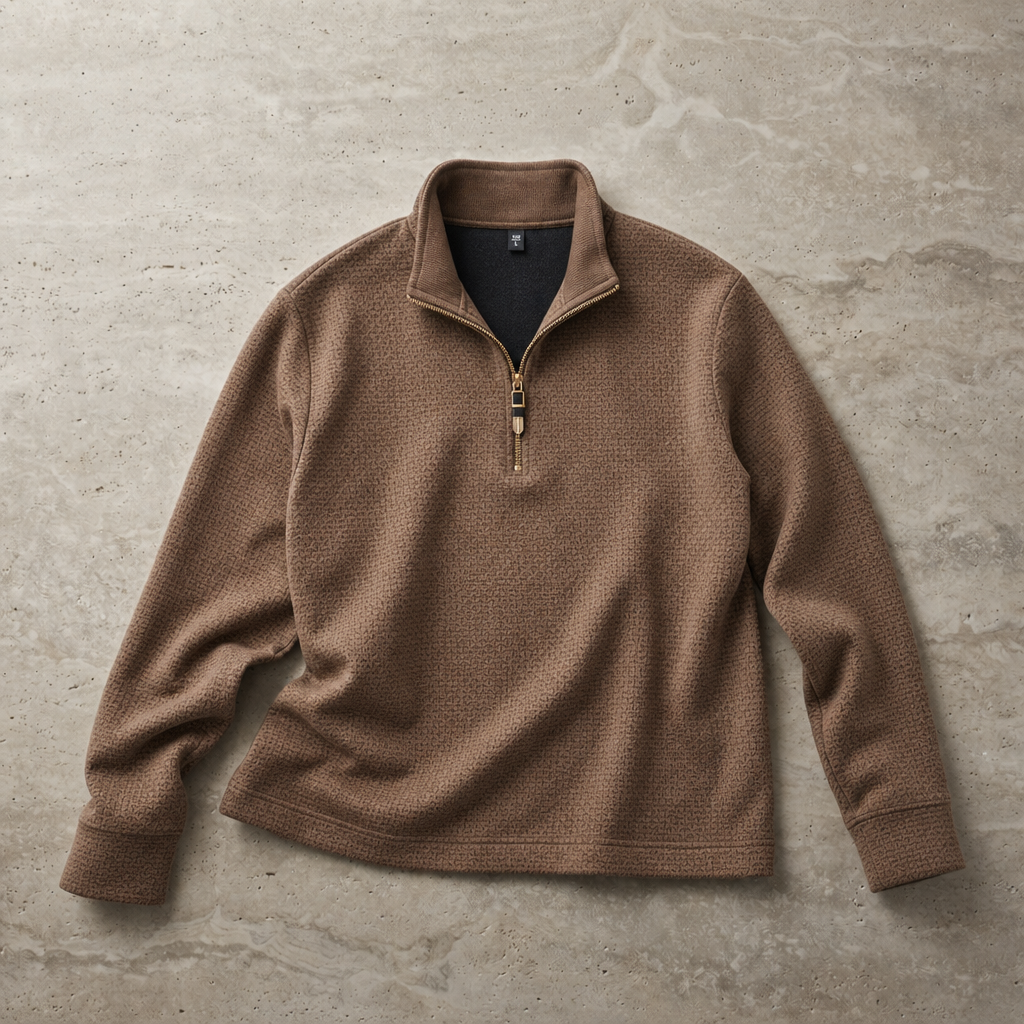 Chios Textured Quarter-Zip Pullover in Brown