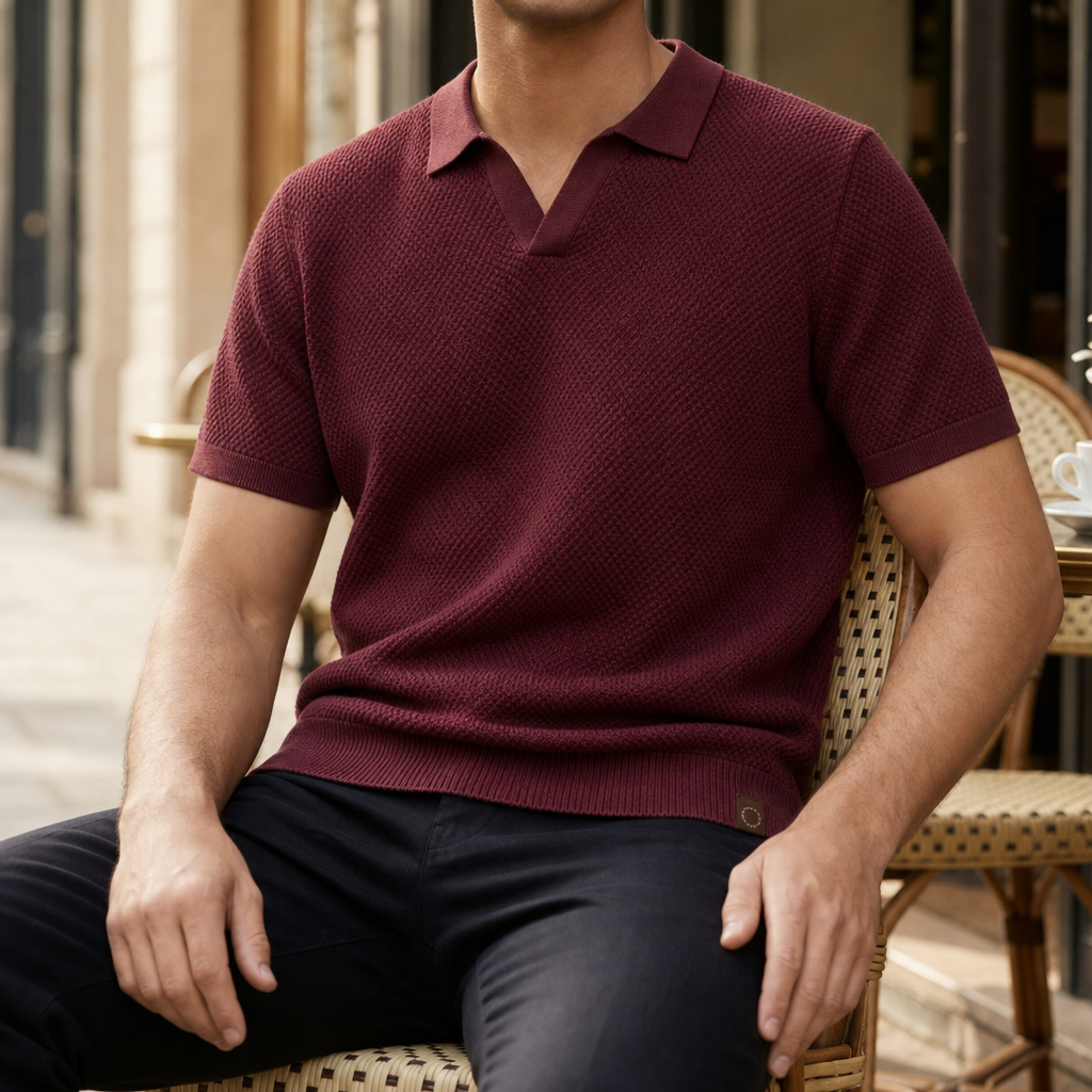 Rethymno Waffle Knit Polo in Burgundy