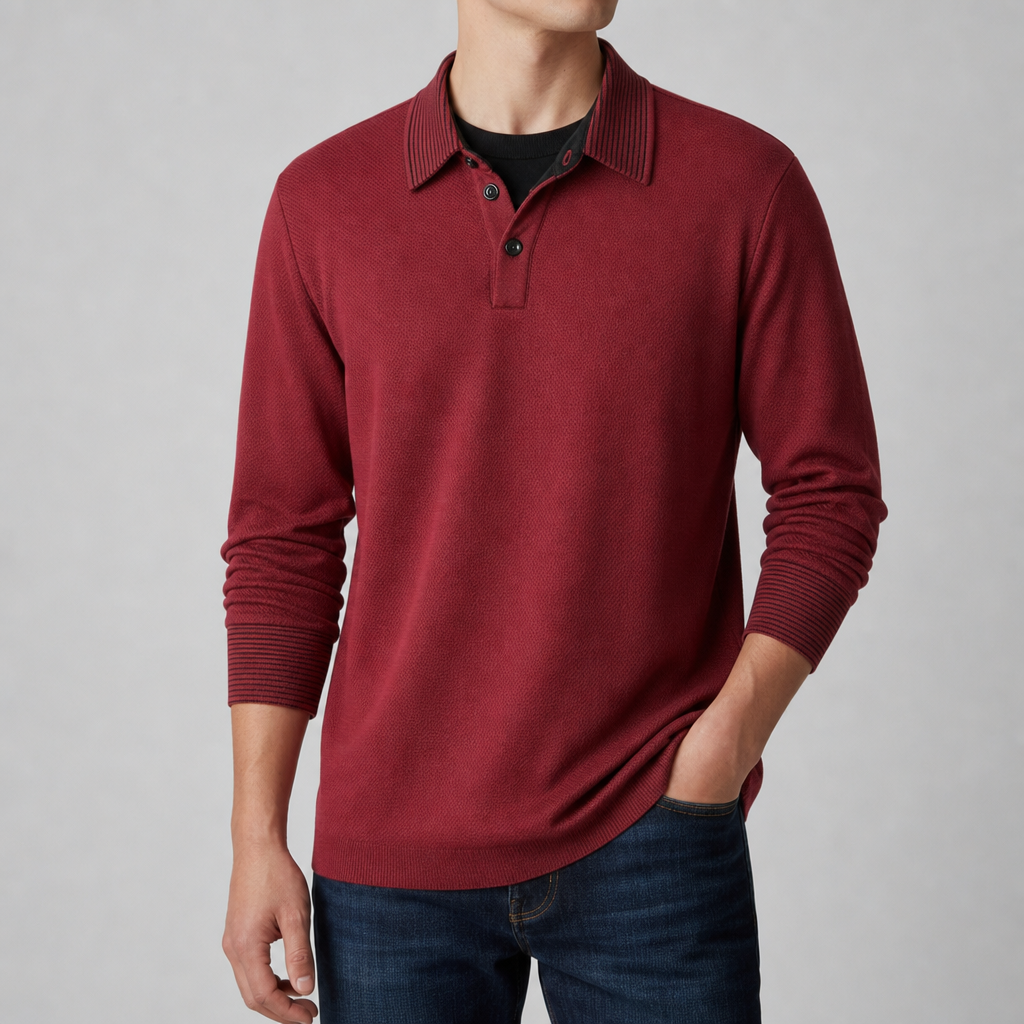 Skiathos Fleece Knit Sweater Shirt in Burgundy