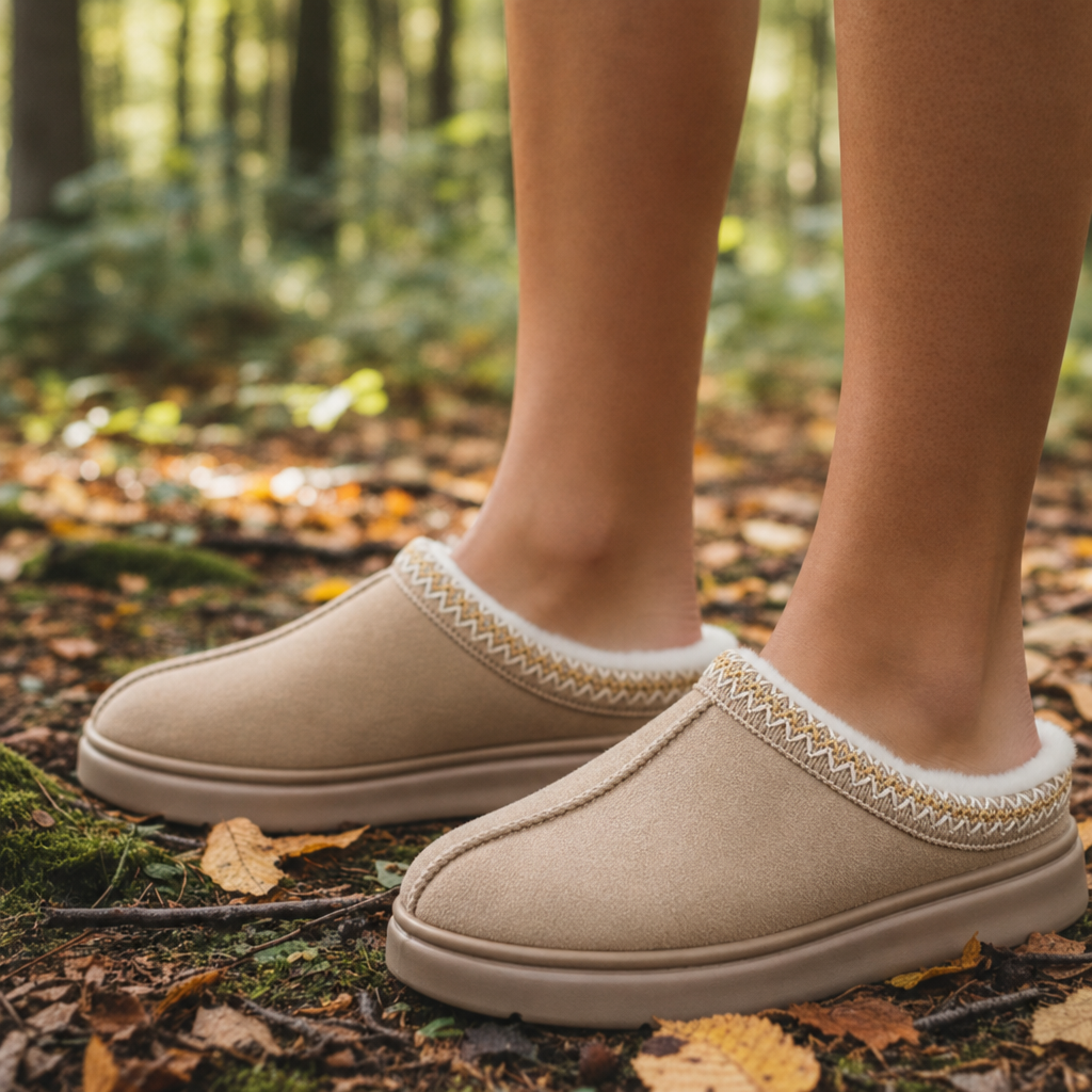 Getaria Fur-Lined Suede Slippers in Cachi