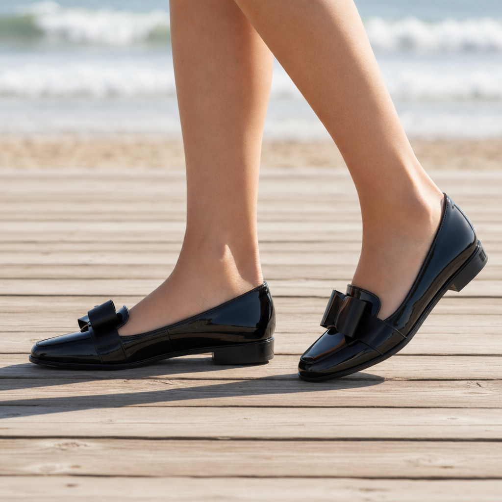 Braga Patent Leather Bow Flats in Classic Black
