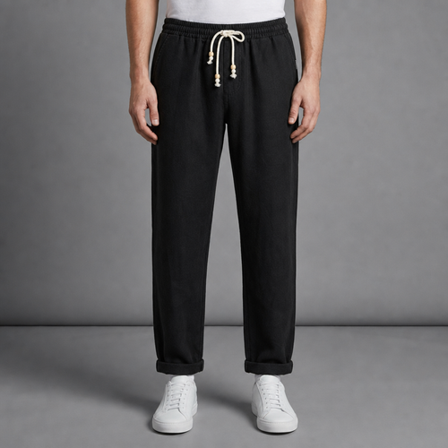 Alassio Linen Drawstring Trousers in Classic Black