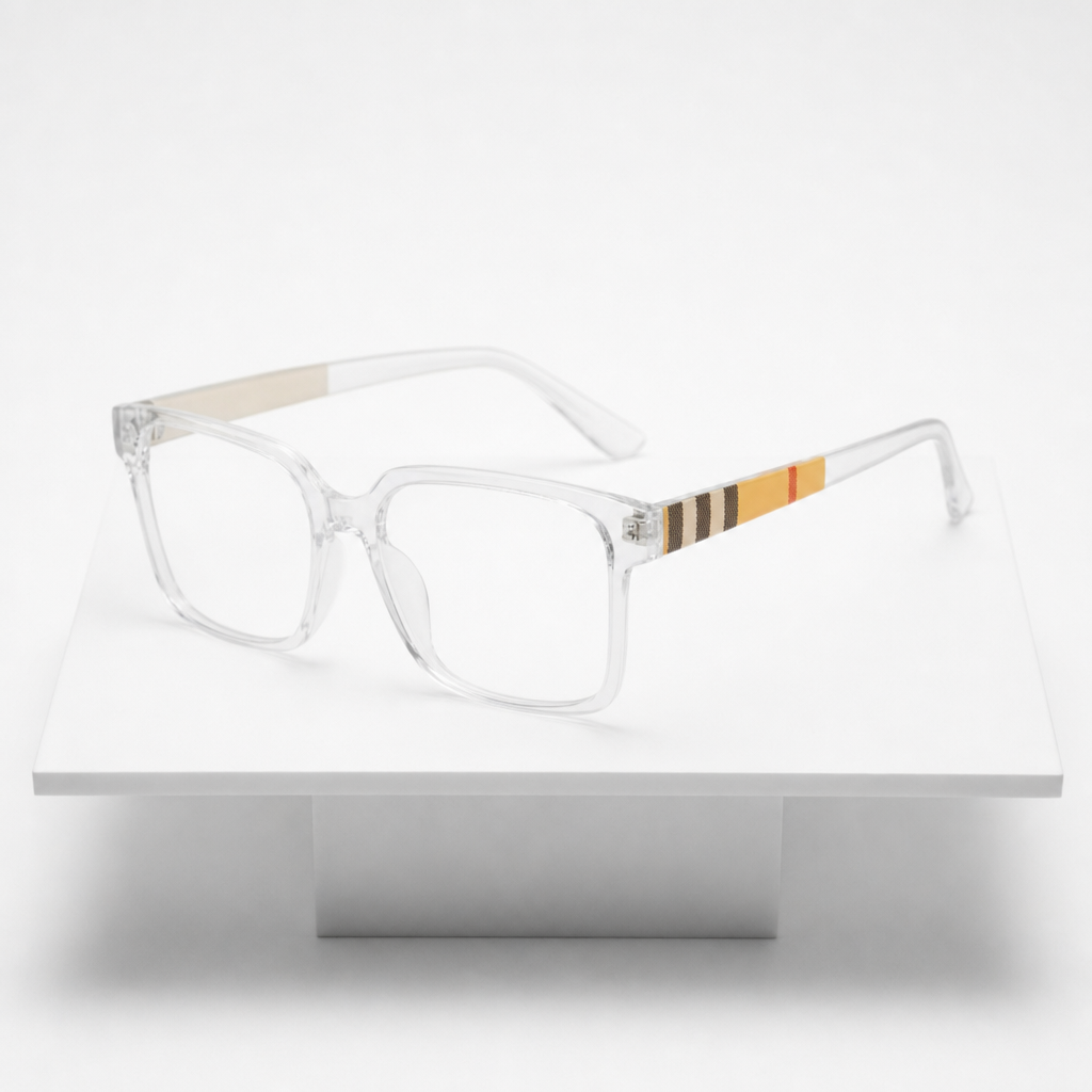Kalymnos Square Striped Temple Glasses in Clear