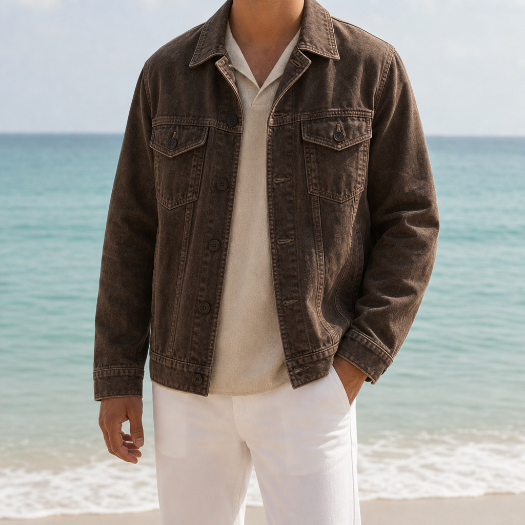 Pylos Washed Denim Work Jacket in Coffee