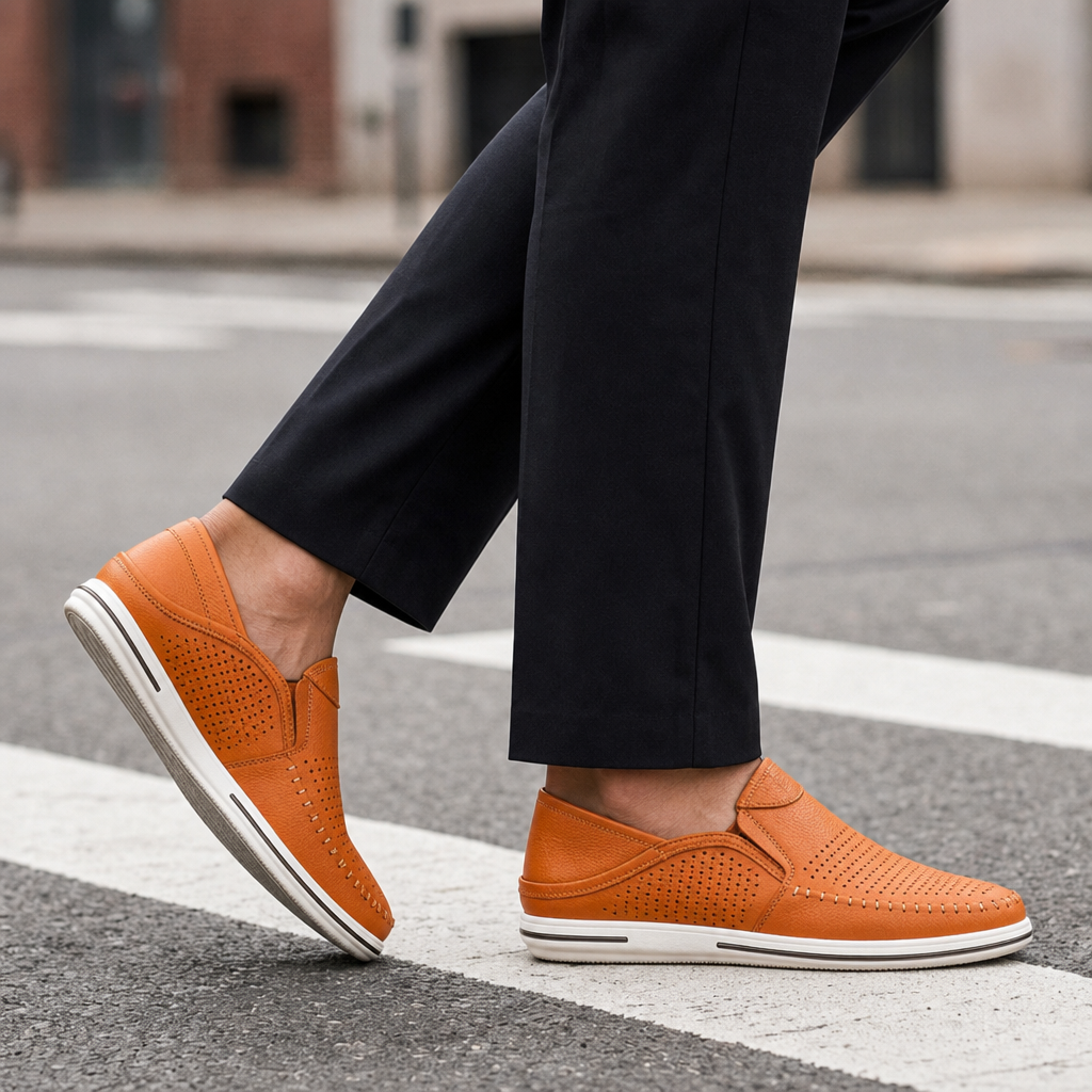 Elounda Perforated Leather Loafers in Cognac