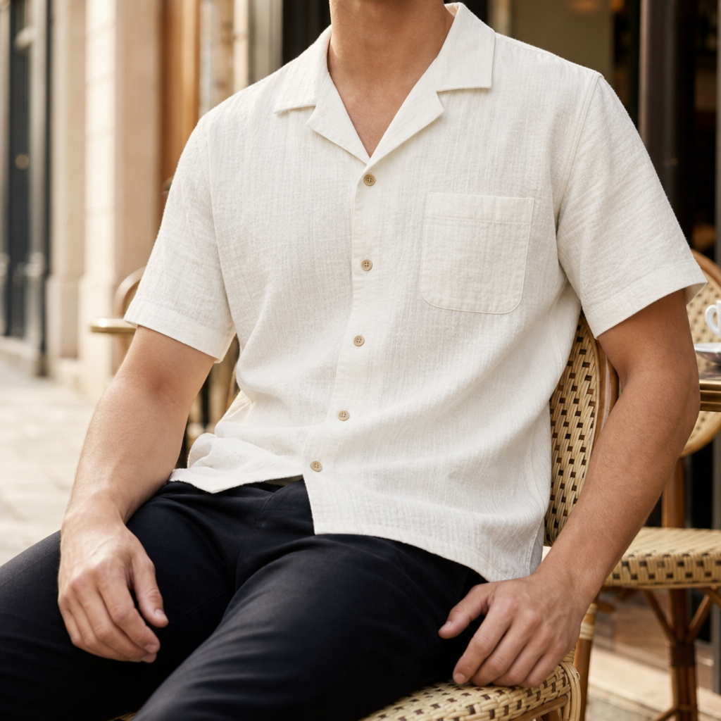 Baeza Linen Camp Collar Shirt in Cream
