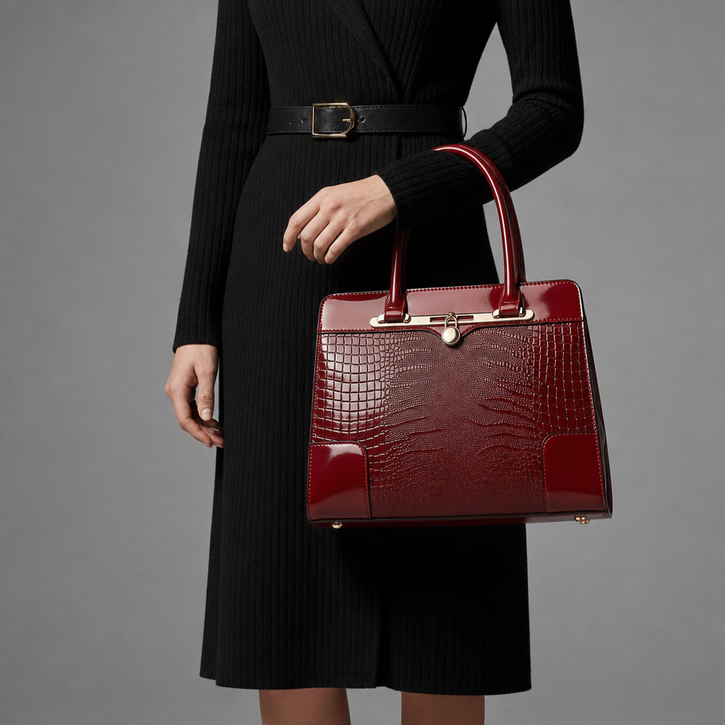 Mestino Croc Embossed Frame Satchel in Crimson