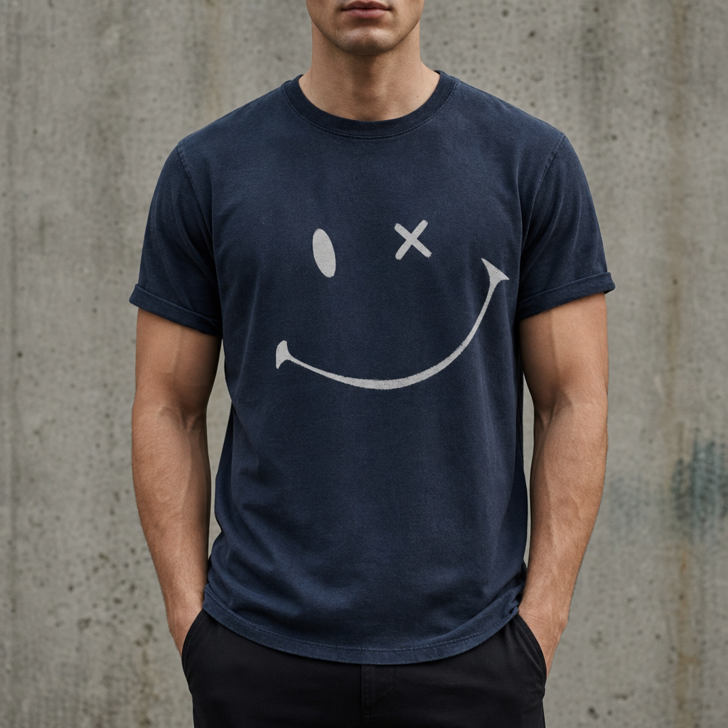 Santander Smiley Print T-Shirt in Dark Blue