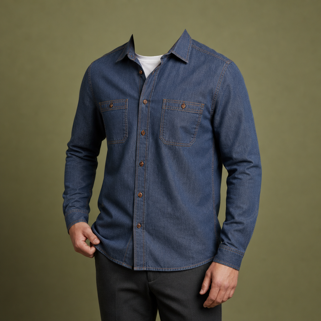Otranto Dual Pocket Cotton Shirt in Dark Blue