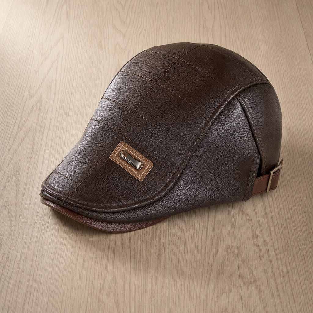 Lerici Leather Fleece Beret Cap in Dark brown