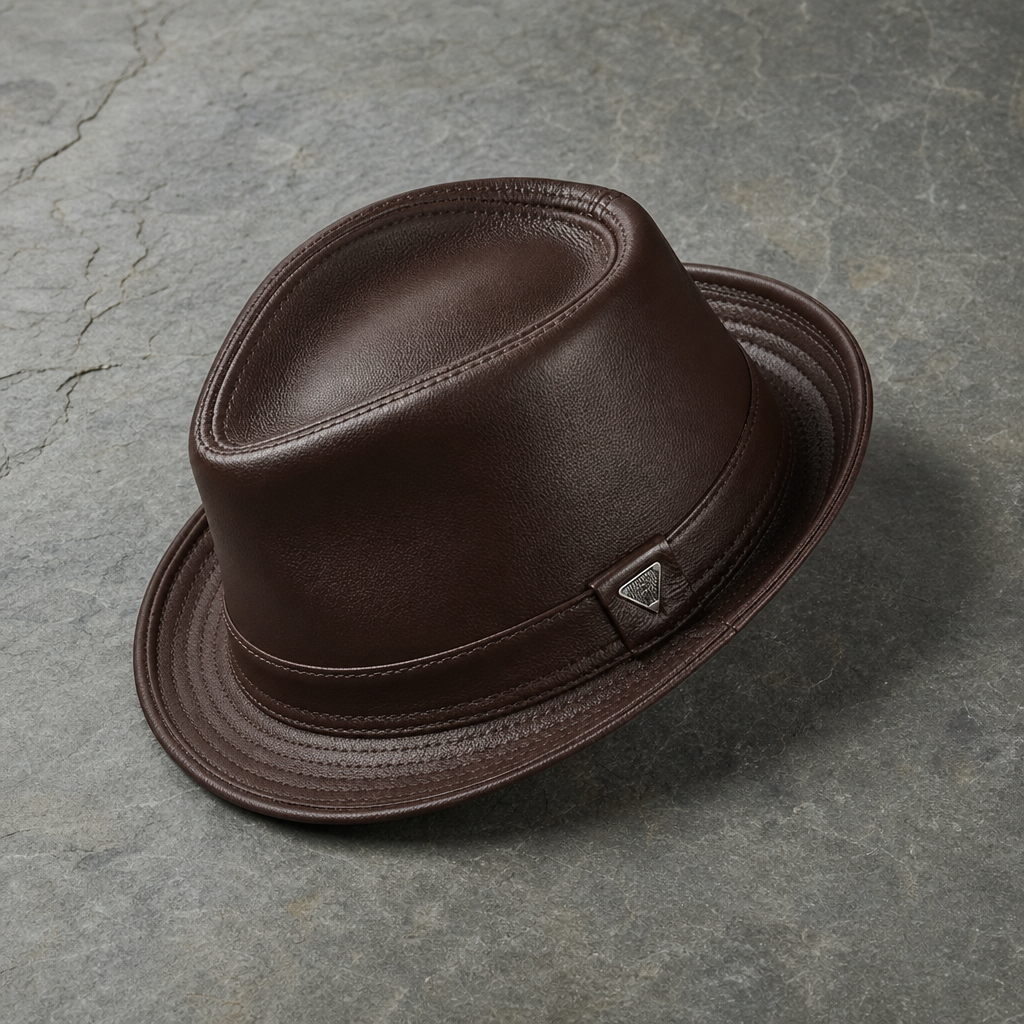 Dubrovnik Leather Bucket Hat in Dark Brown