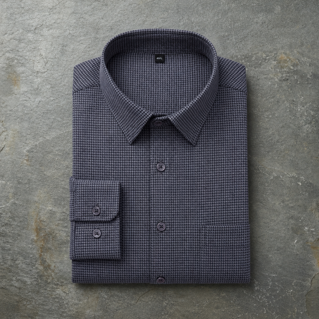 Treviso Houndstooth Cotton Shirt in Dark Gray