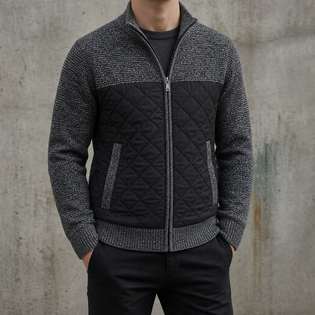 Paphos Quilted Knit Panel Jacket in Dark Gray
