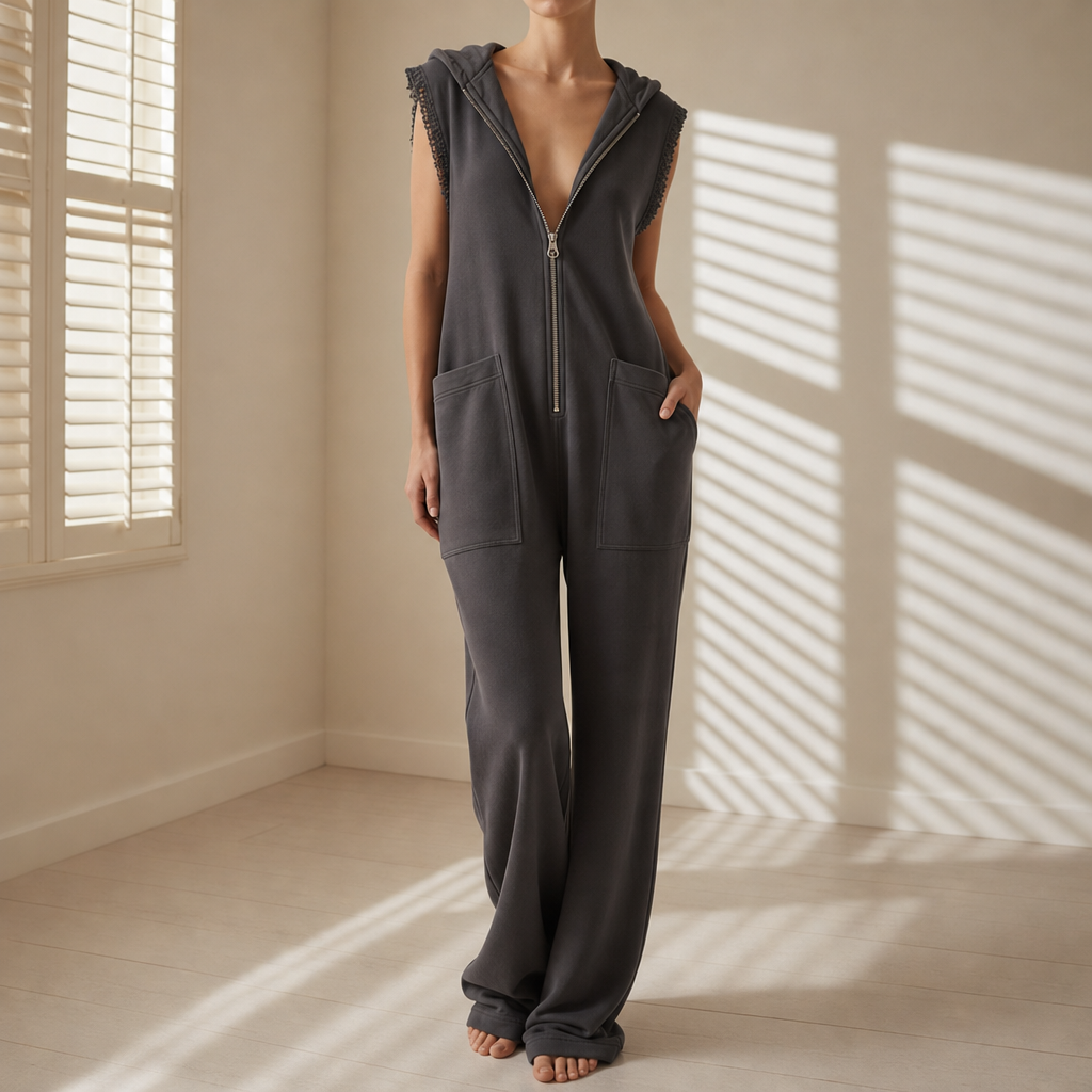 Lefkada Hooded Zip Jumpsuit in Dark Gray