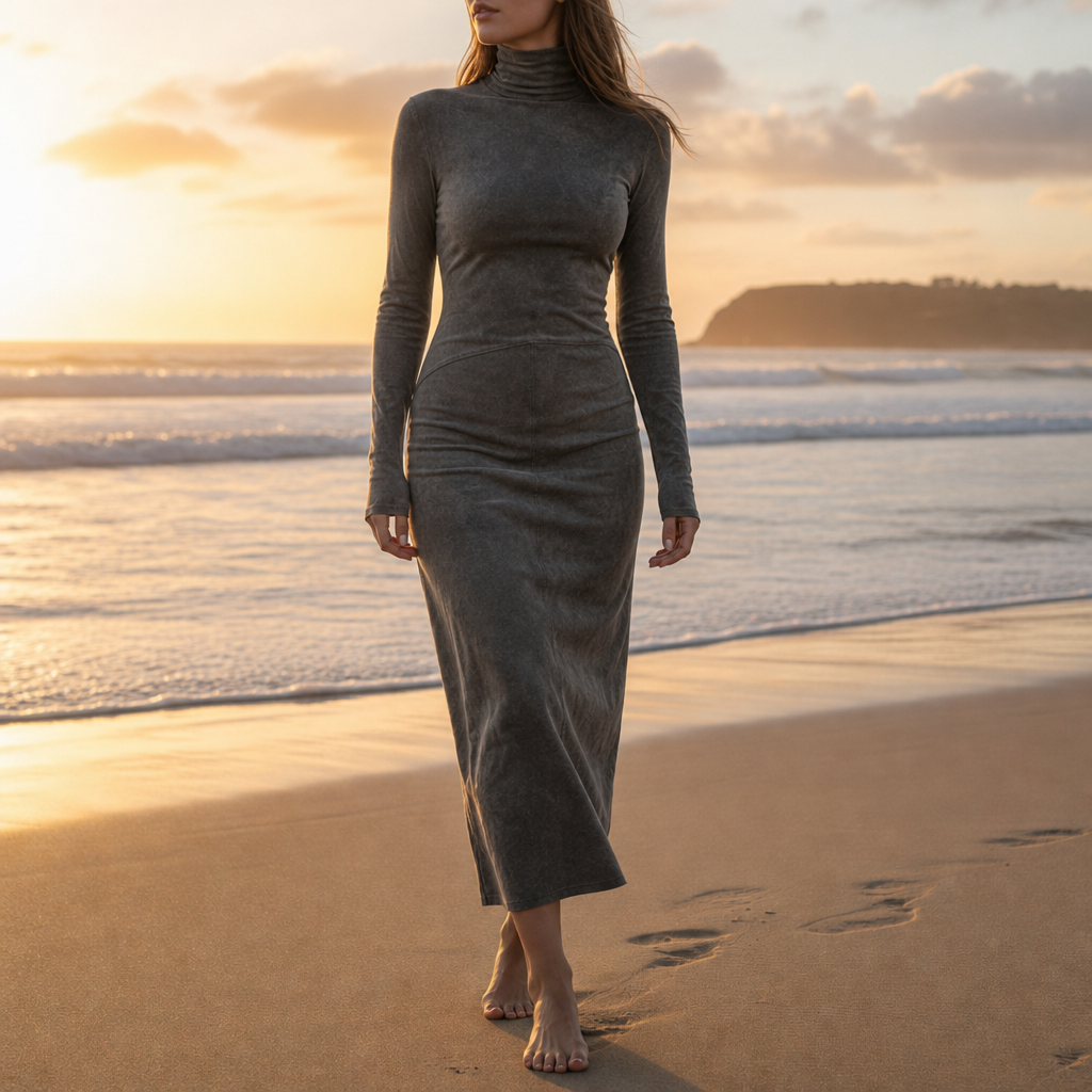 Arezzo Suede Turtleneck Midi Dress in Dark Gray