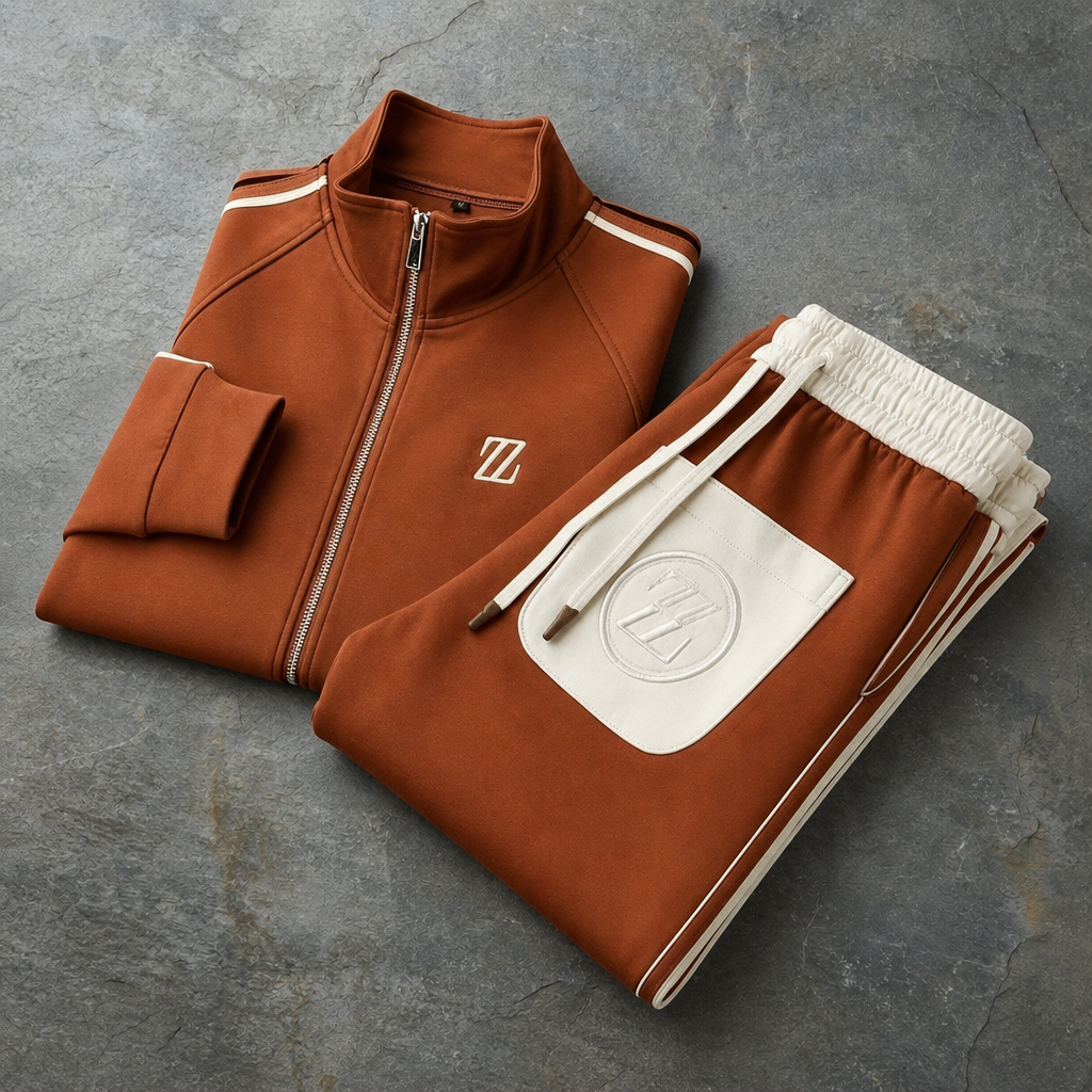 Rethymno Embroidered Zip Tracksuit Set in Dark Orange