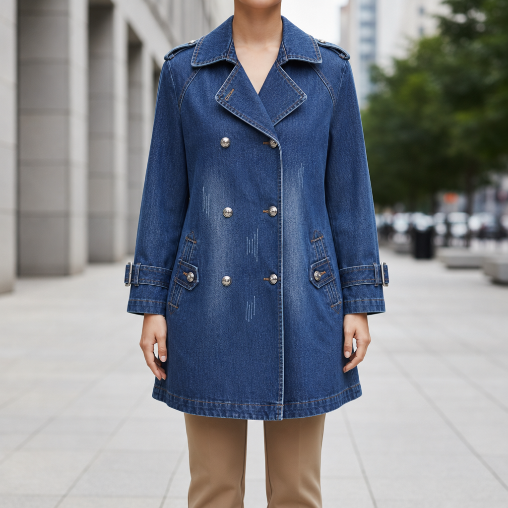 Calvero Double-Breasted Denim Cape in Deep Indigo