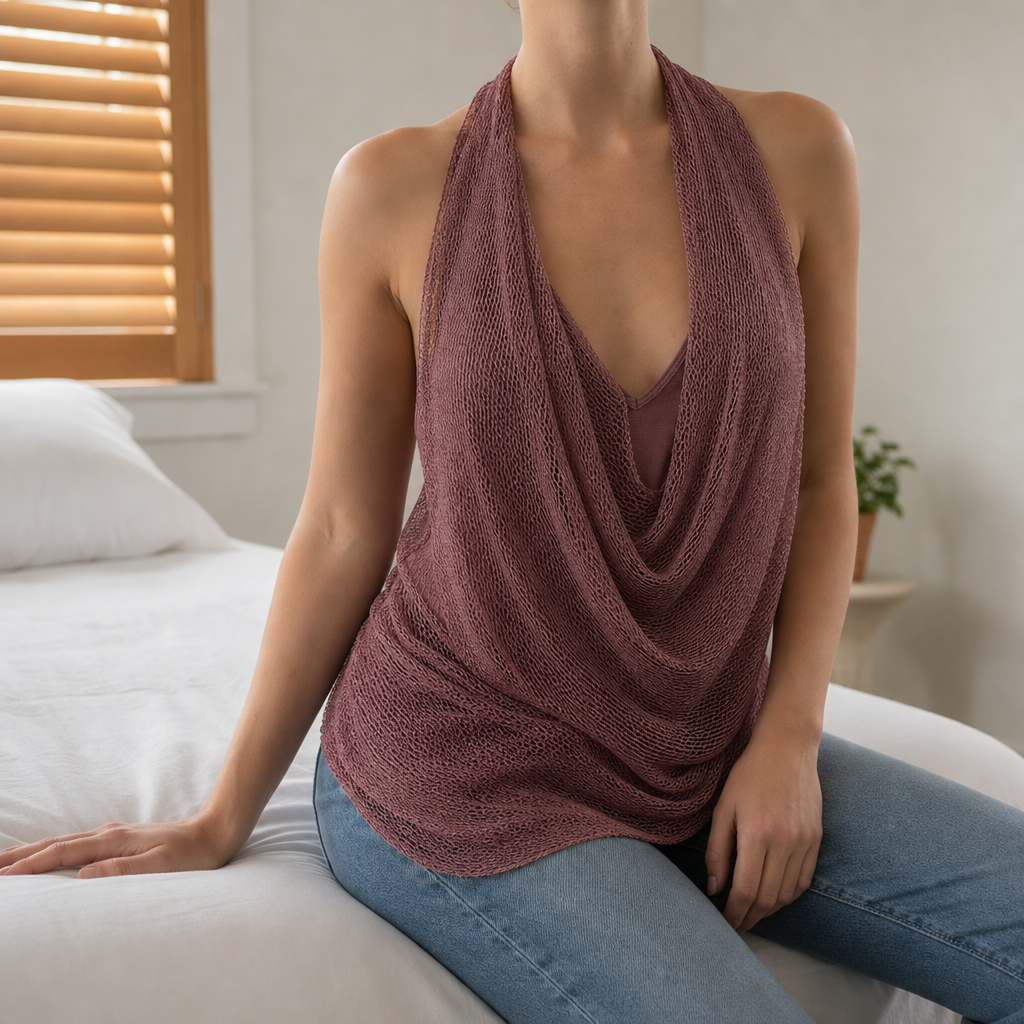 Verona Mesh Knit Halter Top in Dusty-Rose