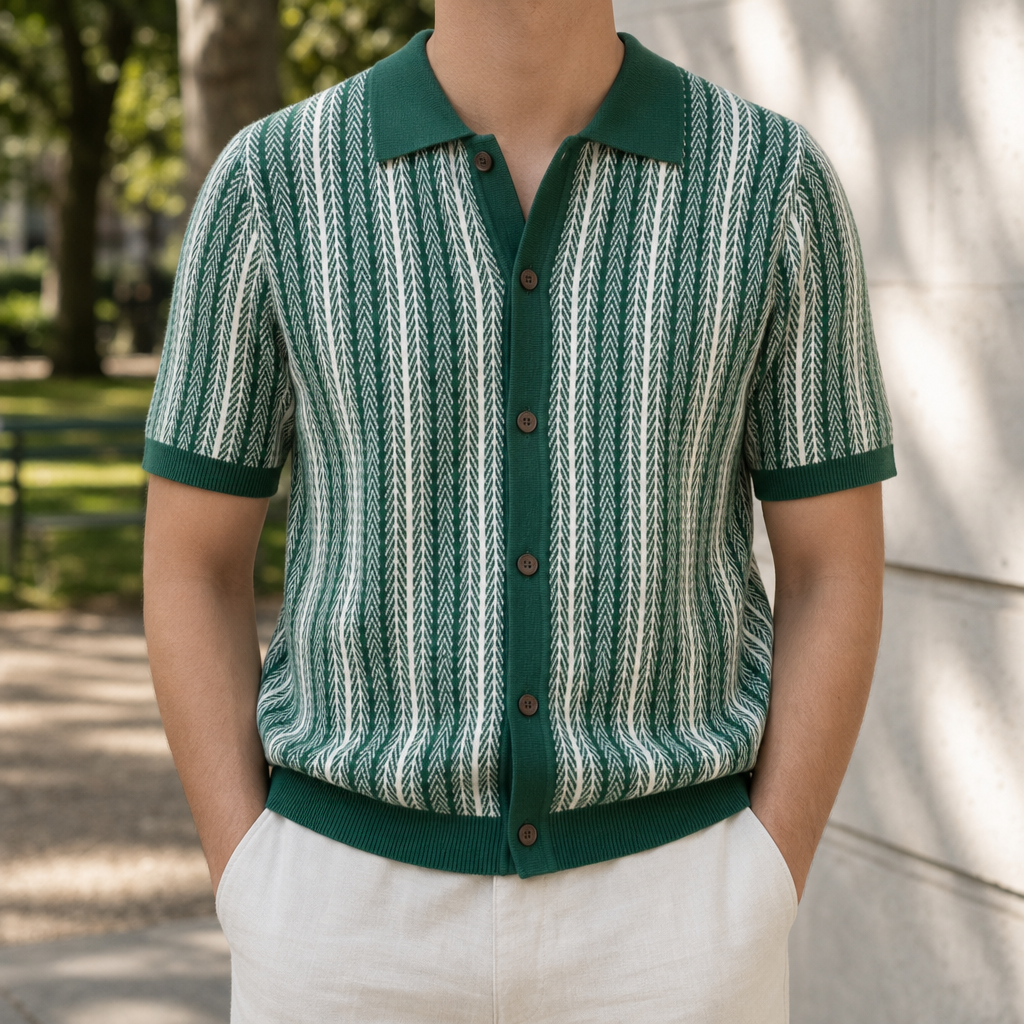 Tivoli Striped Knit Polo in Forest