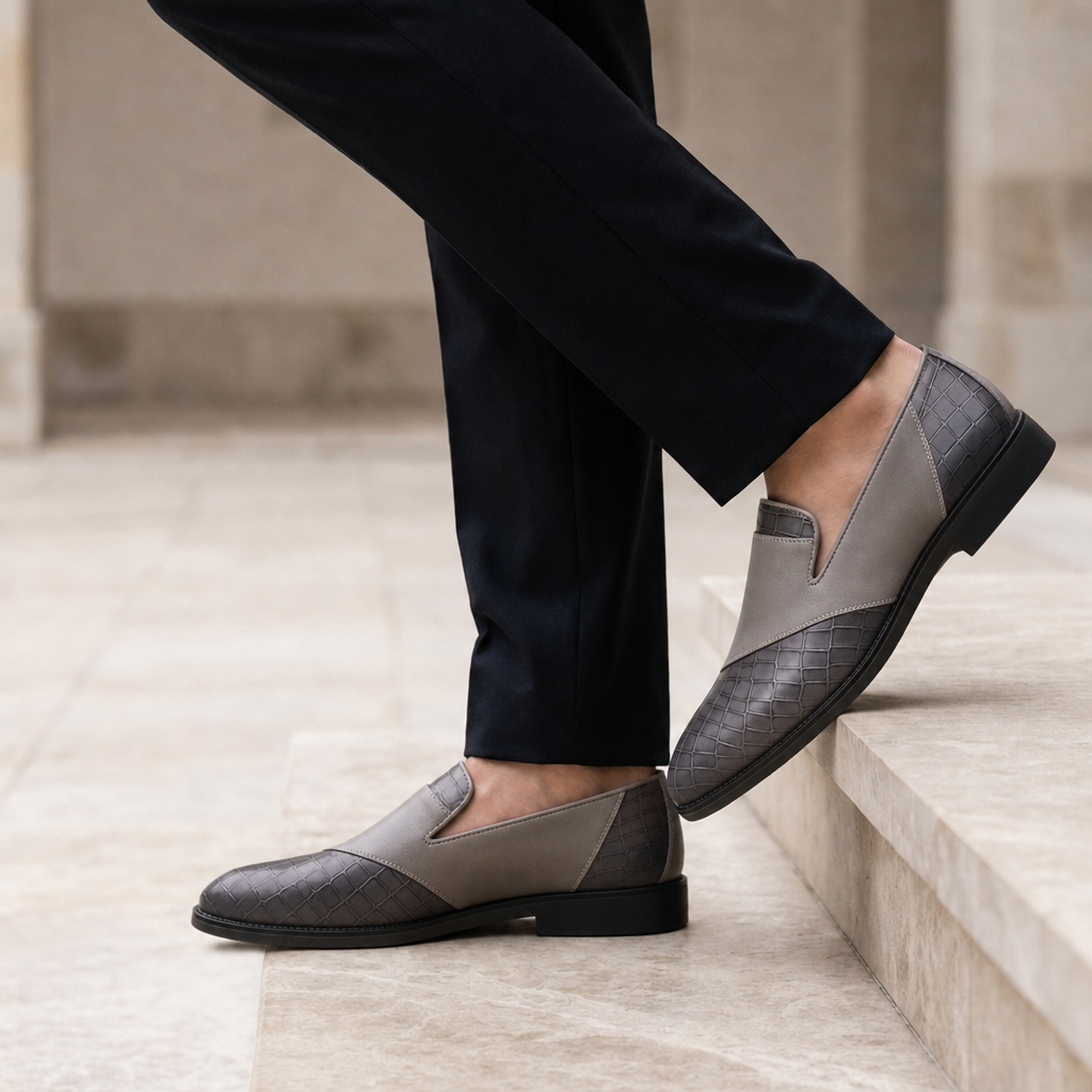 Pienza Croc Embossed Loafers in Gray