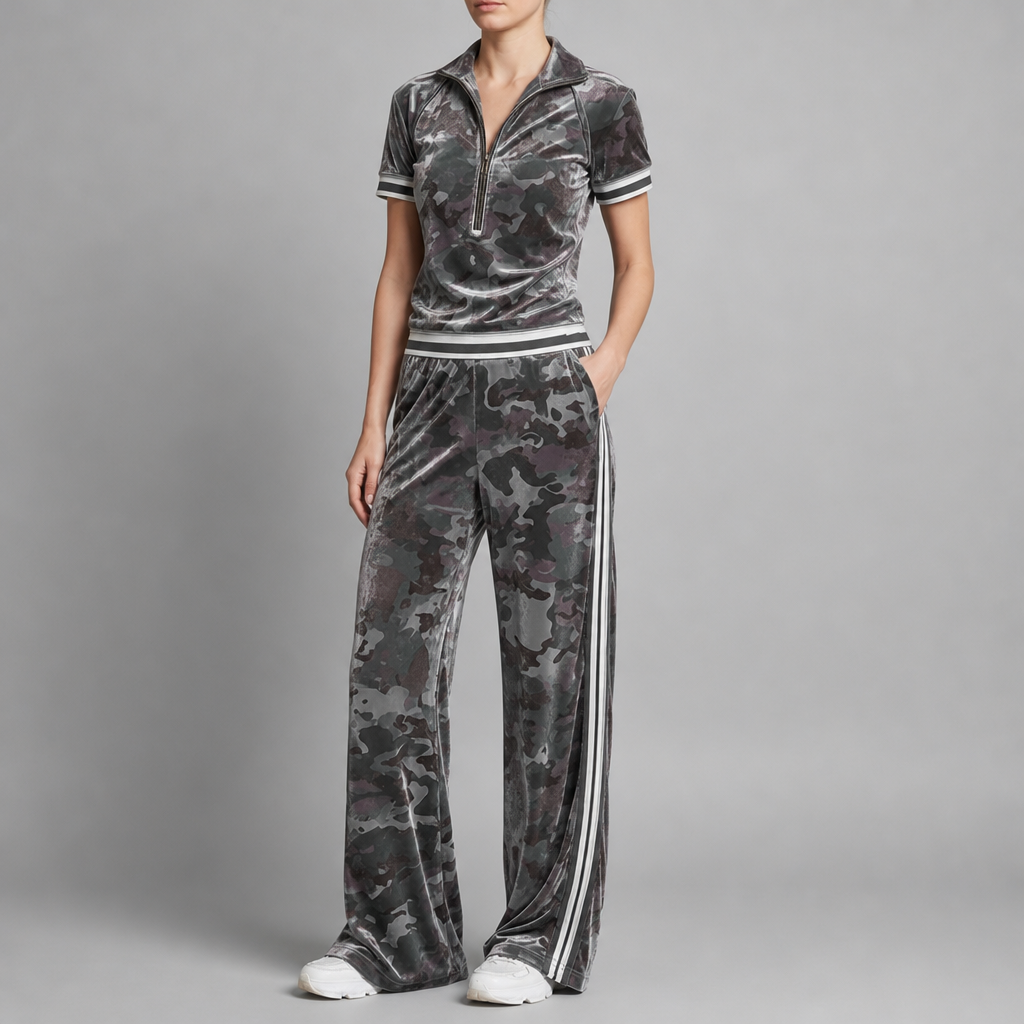 Thassos Camo Velvet Tracksuit Set in Gray