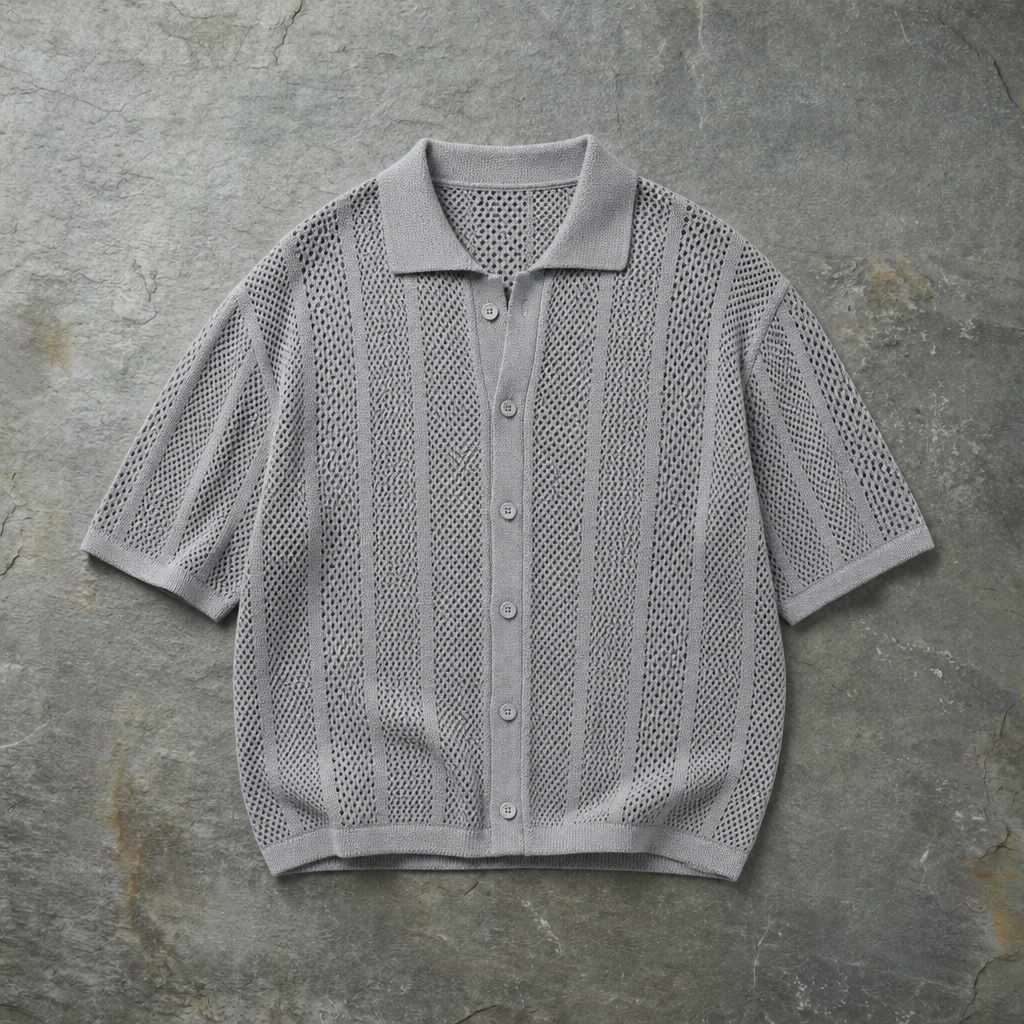 Polignano Open Knit Hollow Shirt in Gray
