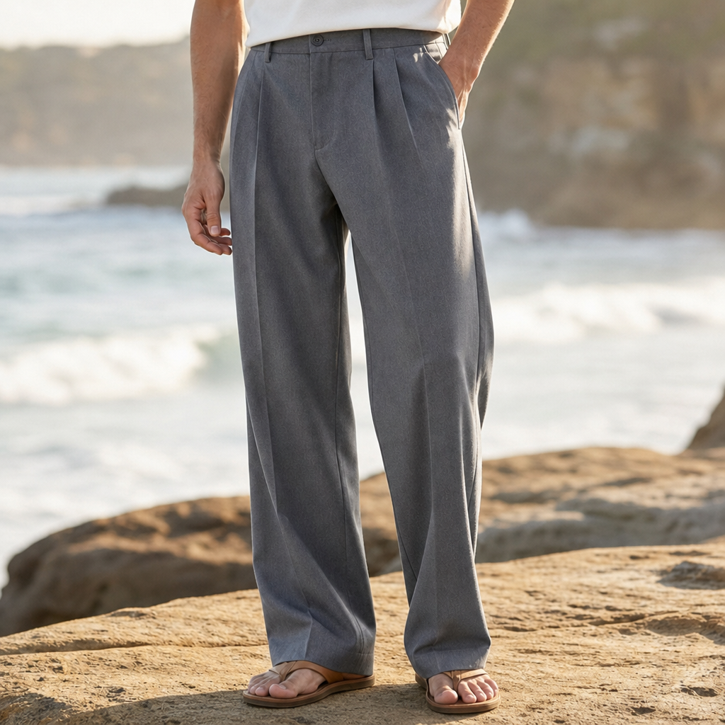 Marbella Pleated Wide Leg Trousers in Gray