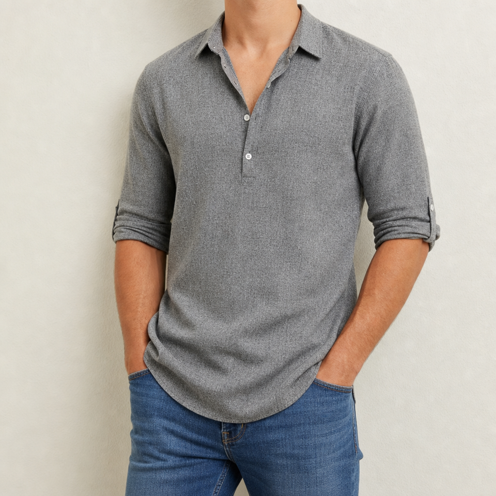 Palmera Linen Polo Shirt in Gray