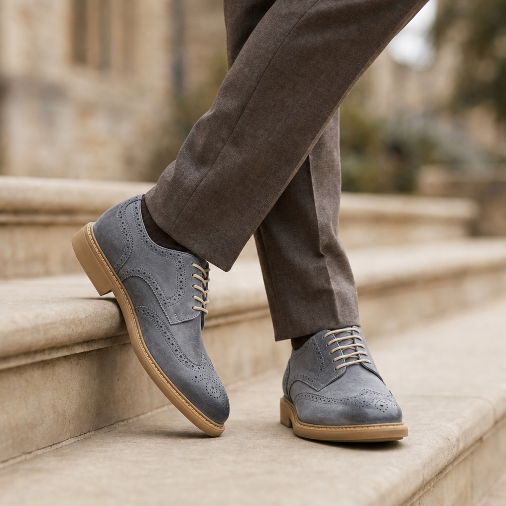 Bandol Suede Brogue Derby in Gray