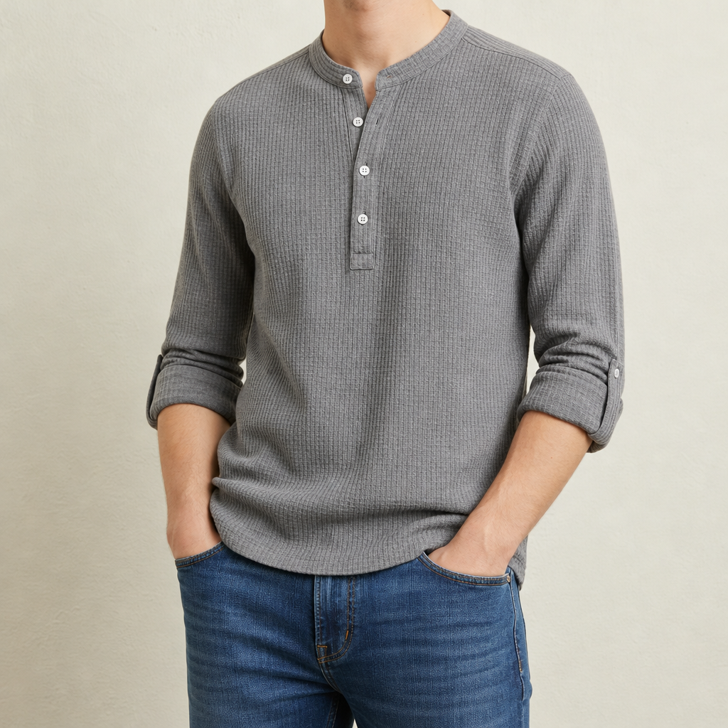 Ierapetra Waffle Henley Shirt in Gray