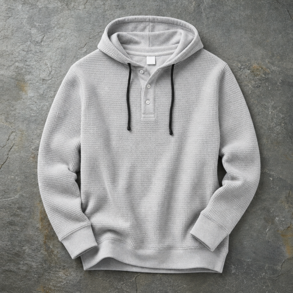 Sarentina Waffle Knit Henley Hoodie in Gray