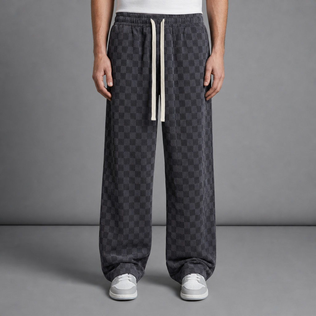 Estoril Checkered Corduroy Sweatpants in Gray