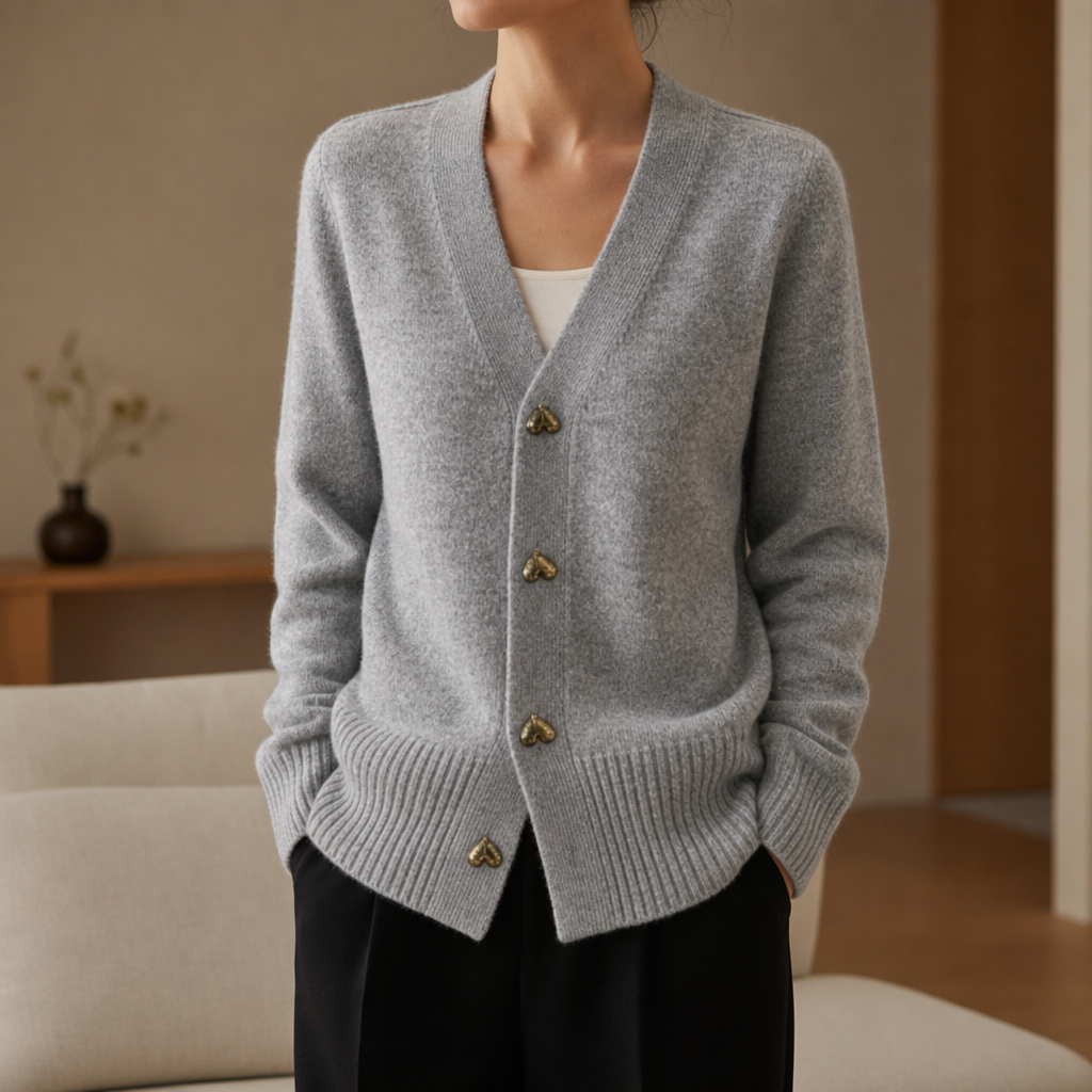 Merano Heart Button Cardigan in Gray