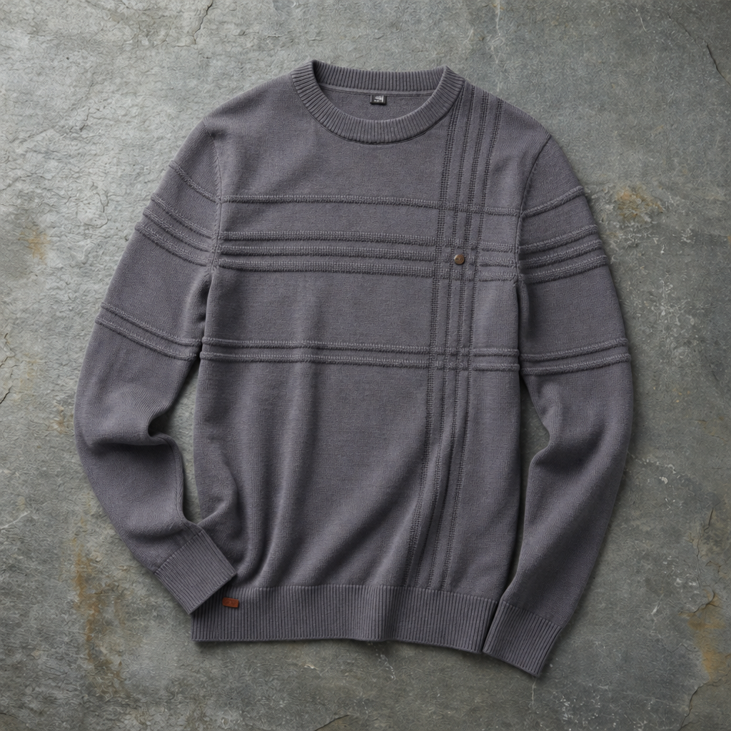 Mdina Grid-Knit Crew Sweater in Gray