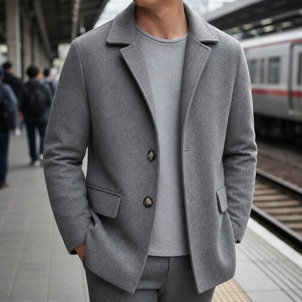 Soller Slim Wool Overcoat in Gray