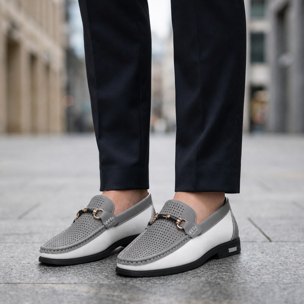 Cordoba Perforated Bit Loafers in Gray