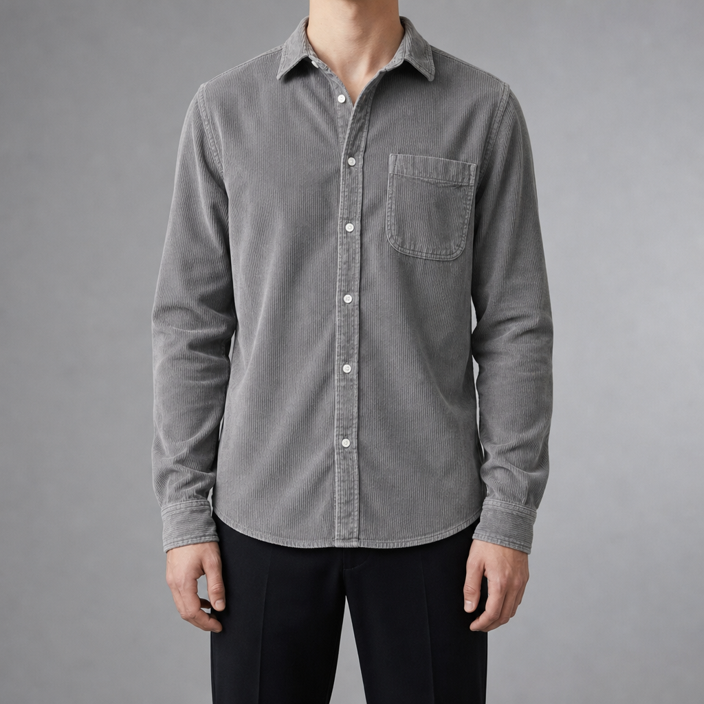 Antiparos Corduroy Button Shirt in Gray