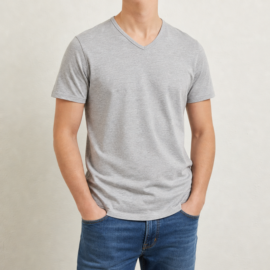 Modica Slim Fit V-Neck Tee in Gray